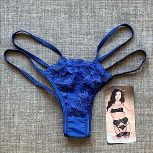 Shirley of Hollywood Blue Open Panty Thong Lingerie Underwear
